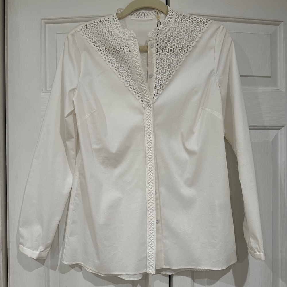 T Tahari White Button Down Blouse